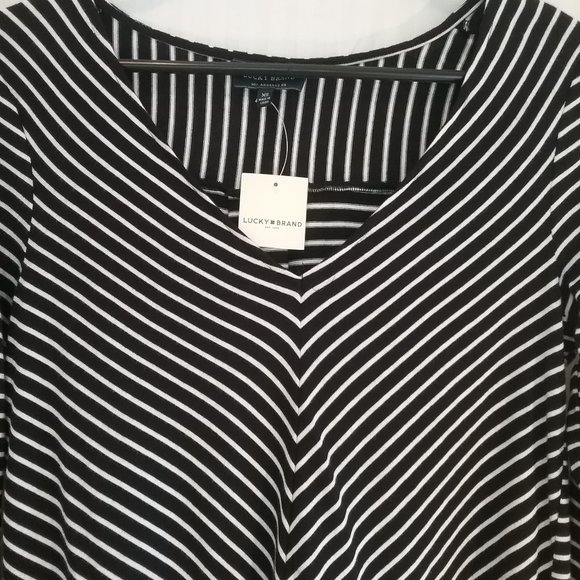 Lucky Brand Top Boho Black & White Striped New! XS - Picture 4 of 16